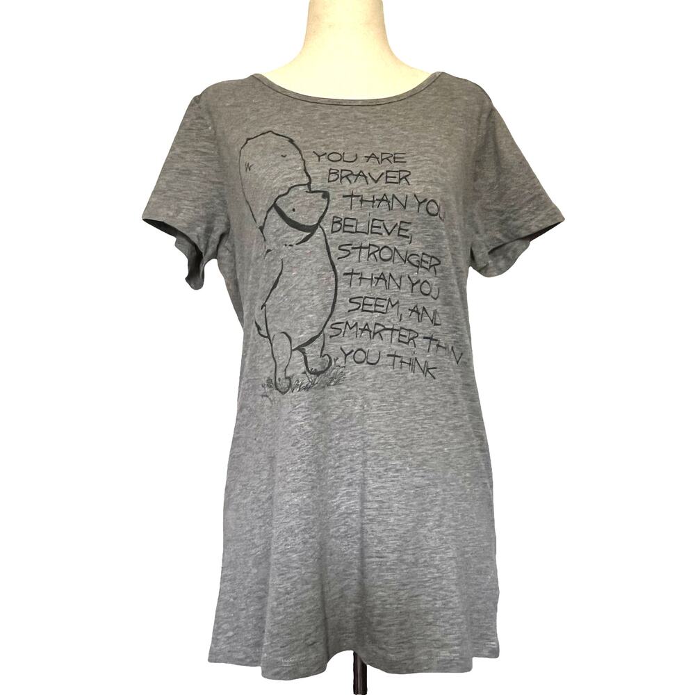 Disney Parks Winnie the Pooh Women Tee Top M Y2K Lace Back Quote Whimsical Cozy